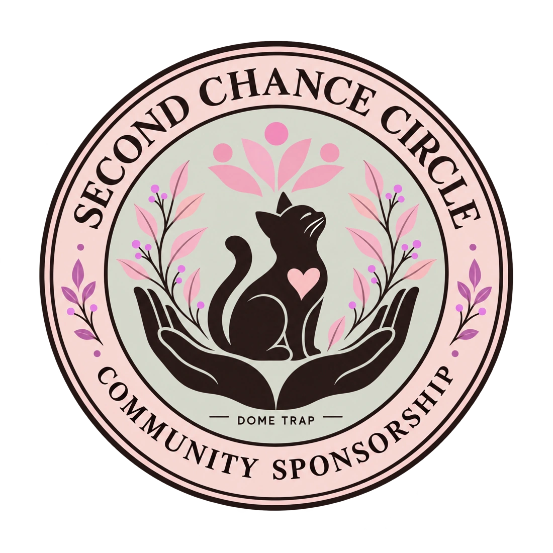 Second Chance Circle — Dome Trap community sponsorship badge, with a cat supported by caring hands